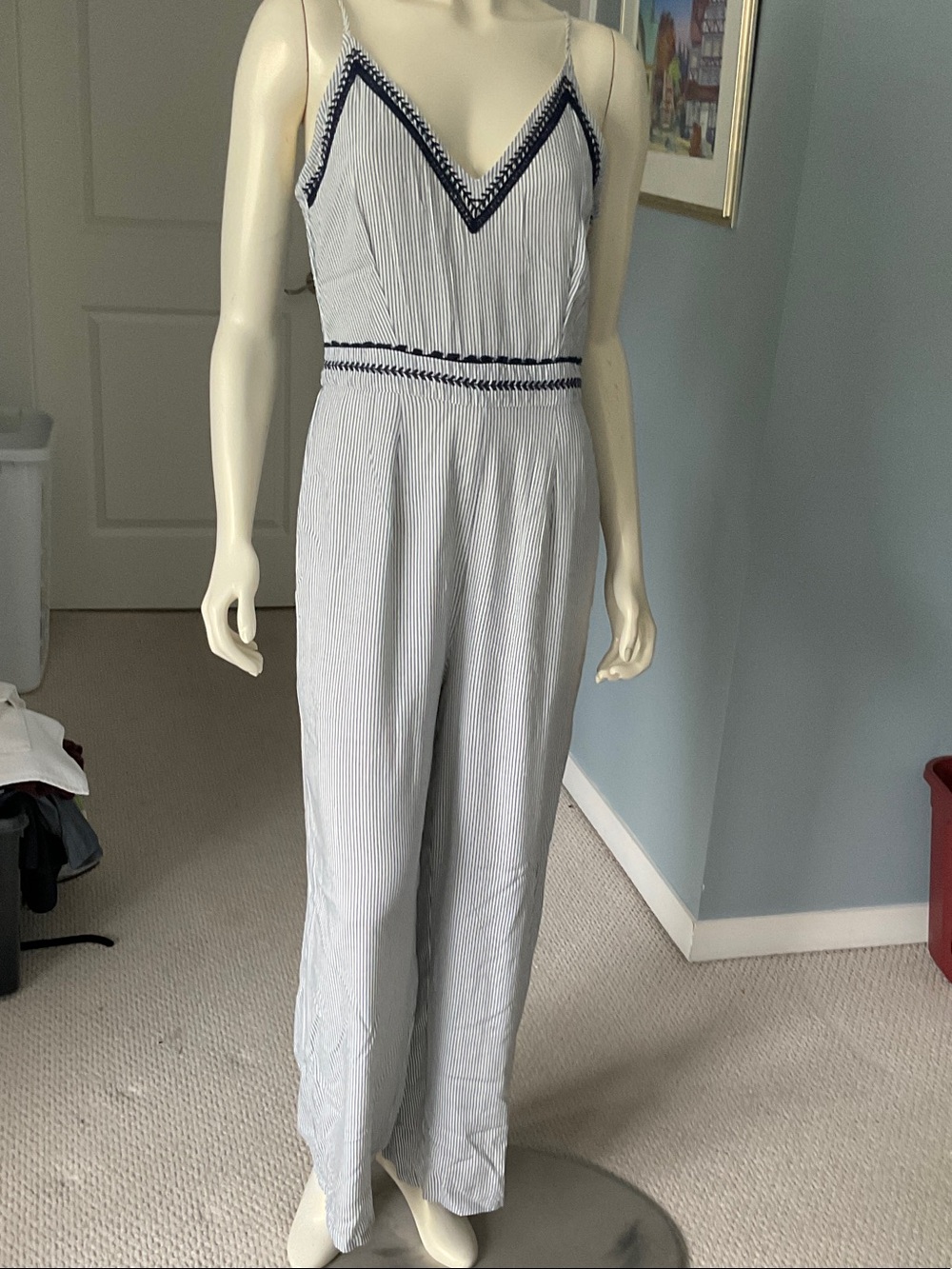 Striped jumpsuit with adjustable straps